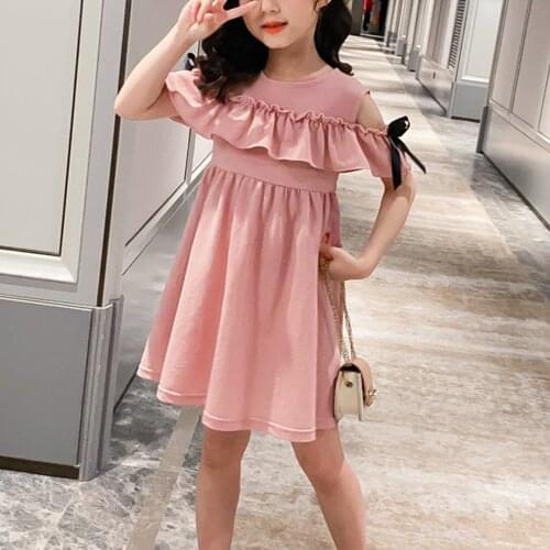 Kids Girls Dress Summer Cute Off Shoulder Ruffle Princess Dress Casual Children Wedding Birthday Party Flower Girl Dresses