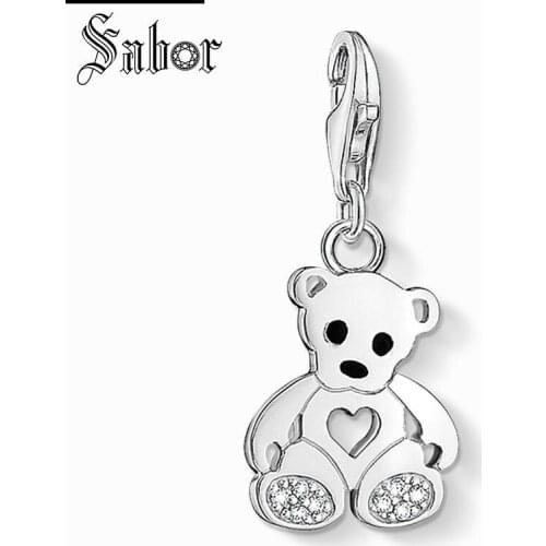 Thomas Teddy Bear Heart Pendant Charm, gifts Jewelry For Women,2020 New Club, Gift Silver color plated Fit Bracelet charms
