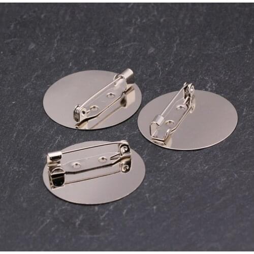 50pcs/lot 15/20/25/30mm Blank Silver Thickened Brooch Base Flat Bottom Brooch Pins Settings for Jewelry Accessory Making DIY