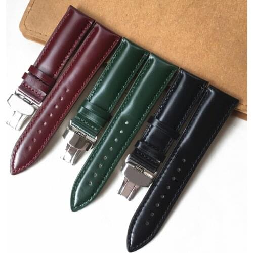 MERJUST Handmade 22MM Cordovan Horween Genuine Leather Red Black Green Watchband Wristband For Pilot Wacth Strap Belt