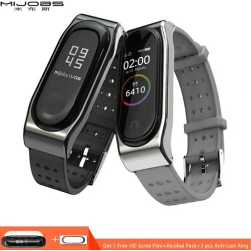 Mijobs Mi Band 4 Strap Bracelet for Xiaomi Mi Band 4 Smart Watch Silicone Wrist Strap Metal Miband 4 Wristbands