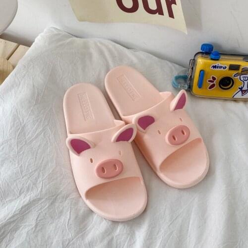 Slippers home women slides Summer cute Slippers Flat Shoes Lovely Pig cartoon Shoes Indoor Non-slip Bathroom Sandals mujer 2021