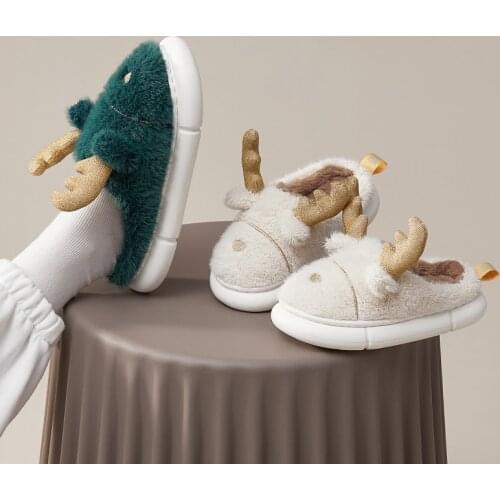 UTUNE Winter Women Furry Cartoon Slippers Rabbit Wool Home Shoes EVA Platform Slient Men Flat Shoes Pantuflas de mujer Christmas