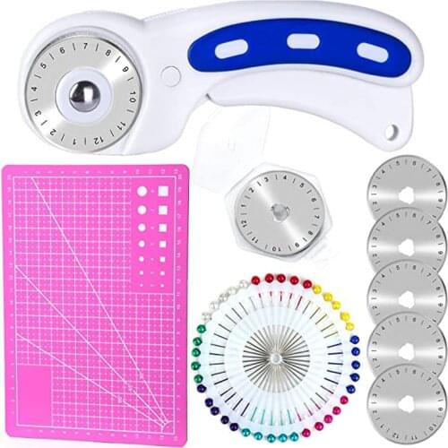 LMDZ 45mm Rotary Cutter with 5 Pcs Replace Rotary Cutter Blades, Sewing Pins and A5 Cutting Mat Set for Quilting Sewing Crafts