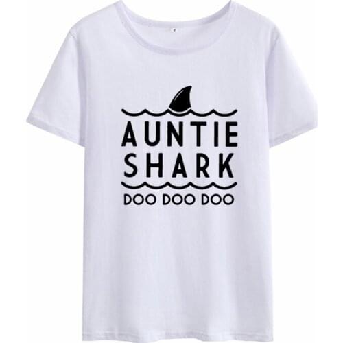 Women Loose T-shirt Femme Black White Auntie Shark Print Summer T-shirt Women O-neck Short Sleeve Fashion Funny T Shirts
