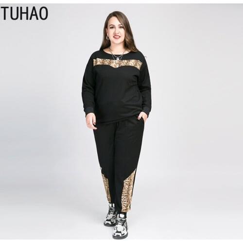 TUHAO 2020 SPRING elegant Casual large size 8XL 7XL 6XL 5XL suit female autumn snake pattern stitching pants two-piece sets WM02