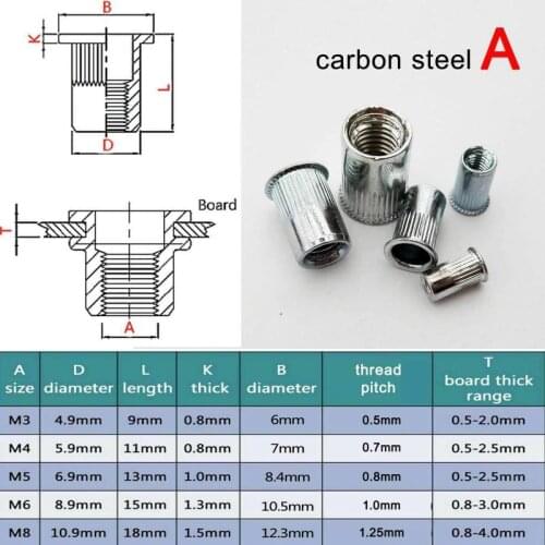 20pcs M3 M4 M5 M6 M8 304 Stainless Steel Color zinc Aluminum Flat Head Blind Rivet Nut Insert Rivnut Nutsert for Screw Bolt