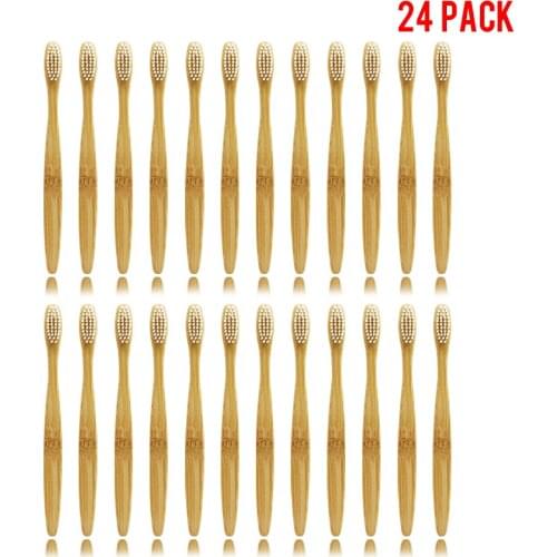 24 Pack 100% Bamboo Toothbrush Wood toothbrush Soft Toothbrush White soft-bristle Capitellum Bamboo Fibre Wooden Handle