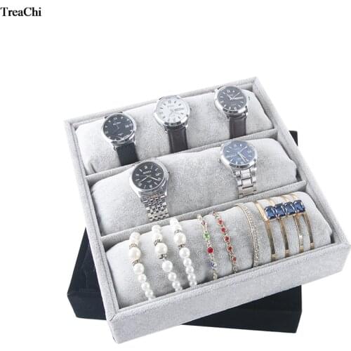 Velvet Watch Pilow Display Tray 3 Grids Bracelet Bangle Jewelry Organizer Case Necklace Wrestwatch Display Cushion Tray Case