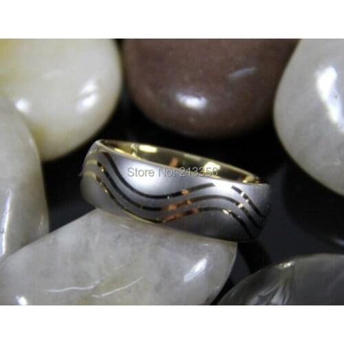 FREE SHIPPING USA WHOLESALE CHEAP PRICE BRAZIL RUSSIA CANADA UK HOT SALES 8MM WAVE PATTERN NEW MENS GOLDEN TUNGSTEN WEDDING RING