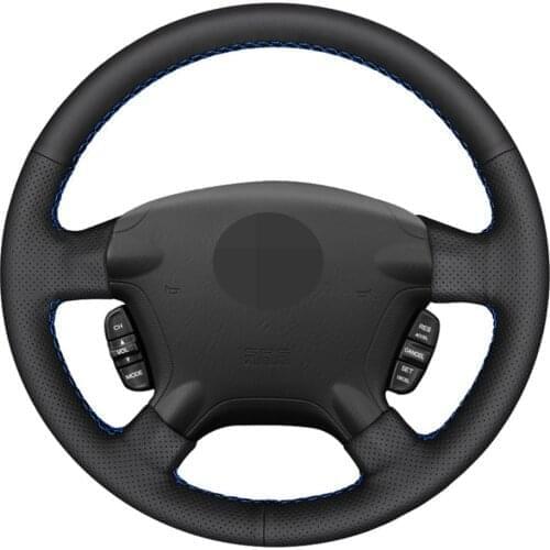 Car Steering Wheel Cover DIY Hand-stitched Black Genuine Leather For Honda CR-V CRV 2002-2006