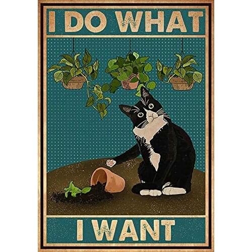 Black Cat Decor I Do What I Want Tin Sign Art Vintage Funny Bathroom Garden Home Decor