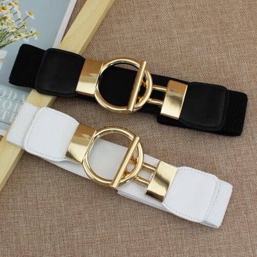 Designer Luxury Fashion Girl Elastic Belt New Dress Skirt Elastic Wide Waist Seal Gold Round Buckle Womens Decorative Belts