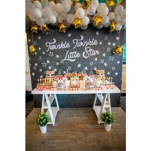 Baby Shower Backdrop Twinkle Little Star Themed Dessert Cake Table Black Background Chalk Photo Studio Scene Setter Wall Decors