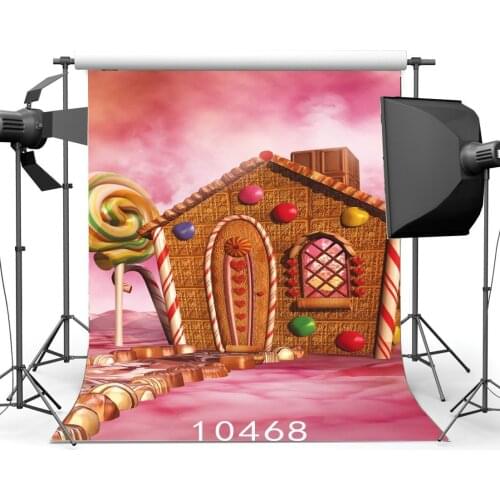 Photography Backdrops Candy Land Lillipops Pink Candy House Scene Seamless Newborn Baby Toddlers Birthday Portraits Background