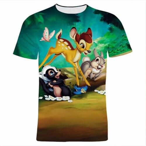 Boy Girl Kids T-shirt Summer Disney Bambi 3D Print Women Tee Shirt Short Sleeve Streetwear Cartoon Anime Clothes For Men