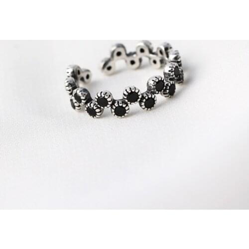 925 Sterling Silver AAA Geometric Princess Zircon Ring Black Cubic Zircon Adjustable Open Rings Antique Women Rings for Girls