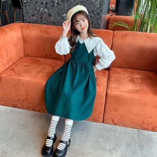 2021 Girls Set Spring Autumn Boutique Kids Clothing Suit Shirts + Overall Dress 2 Pcs Sets for 3-14 Y School Children Clothes