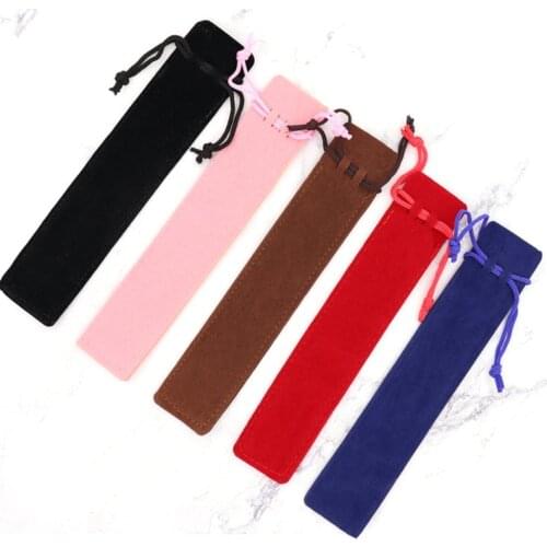 2pc Ballpoint Pen Pouch Holder Flocking Cloth Single Pencil Bag with Rope for Fountain Pen Electronic Pen Case Protection