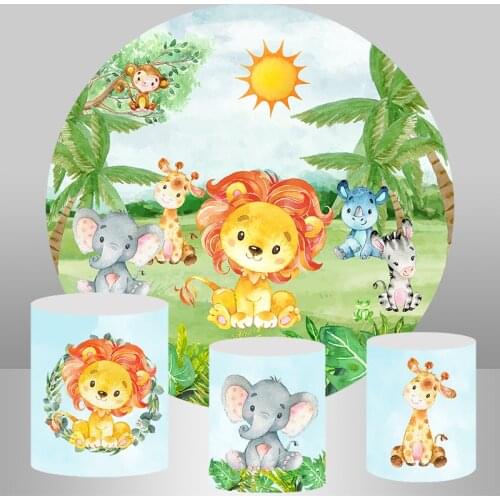 Circle background round backdrop jungle animals kids wild one birthday party decor Banner newborn baby shower candy table cover