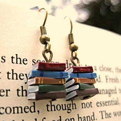Miniature Stack of Books Drop Earrings Book Lover Librarian Teacher Jewelry for Women Girl Book Classic Spines Novel Earring #L3