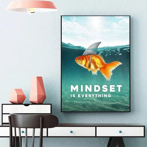 Goldfish Wall Art Mindset Motivational Posters Prints for Living Room Office Canvas Painting Decor Motivation Home Wall Pictures