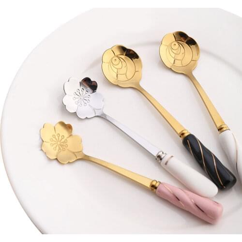 2019 New Creative Flower Shape Spoons Stainless Steel Coffee Tea Stirring Spoons Dessert Ice Cream Scoop Home Kitchen Dinnerware