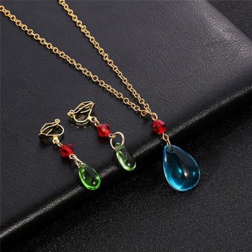 Japanese Cartoon Howls Moving Castle Necklace Blue Crystal Pendant Necklaces Women Men Cosplay Party Jewelry