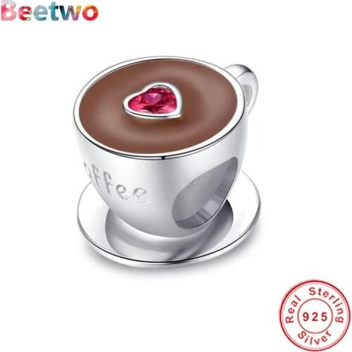 Fit Original Pandora Charm 925 Sterling Silver Coffee Cup Charm Beads Original Charms Bracelet Bead Fashion Jewelry Berloque