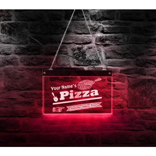 Authentic Italian Pizza Shop LED Acrylic Sign Board Custom Name Lighting Decor Wall Art Personalized Pizzeria Neon Wall Lamp