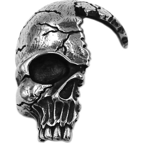 Rock Punk Skull Pendant Stainless Steel Pendant Necklace Broken Damaged Half Face Biker Mens Pendant SWP0525A