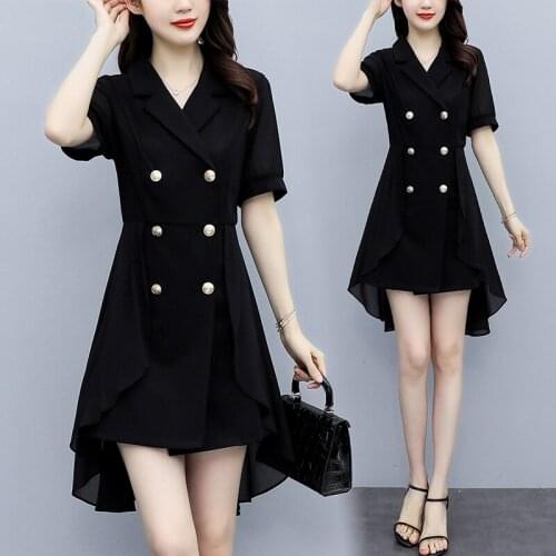 Plus size womens summer dress new suit collar vestidos de festa chiffon stitching midi dress Clothes for Women