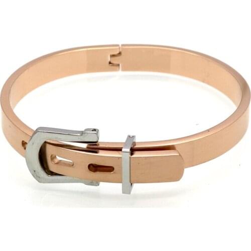 8mm Adjustable Size New Sale Stainless Steel Rose Gold Color Belt Design Cuff Bangle Bracelet Hot Mens Womens Wristband Jewelry