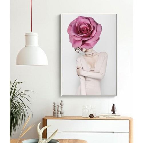 Nordic Minimalist Fashion Abstract Sexy Rose Girl Canvas Painting Art Print Poster Picture Wall Decoration for Modern Home Decor