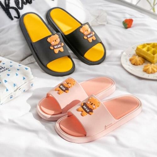 Sandals Womens Slides Home Bathroom Non Slip Slippers Platform Kawaii Little Bear Flip Flops Summer New Soft Beach Casual Shoes