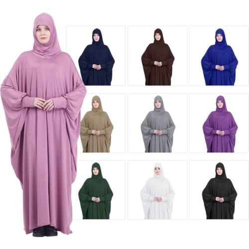One Piece Prayer Outfit Muslim Women Abaya Jilbaab with Sleeves Prayer Dress Attached Scarf Islam Hajj and Umrah Clothes Saudis