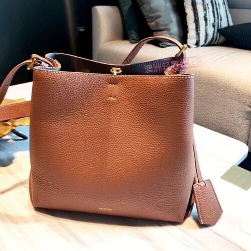 Litchi grain Australian bucket bag womens bag large capacity bag leather shoulder bag Joker style messenger bag
