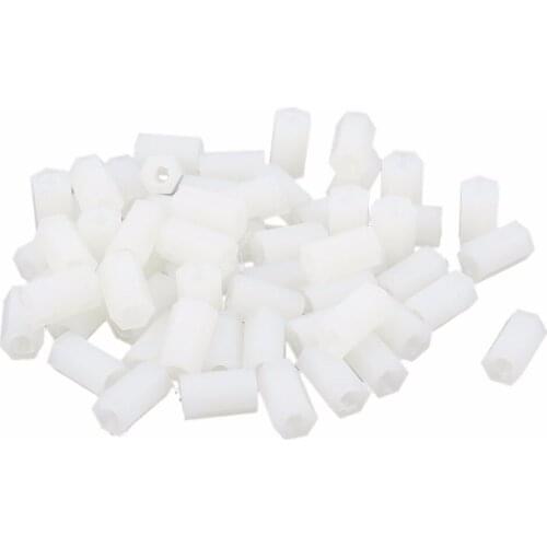 UXCELL High Quantity 70Pcs M3 x 10mm Double Pass Nylon Insulated Hex Nut Hexagonal Threaded Spacer Support for PCB Boards