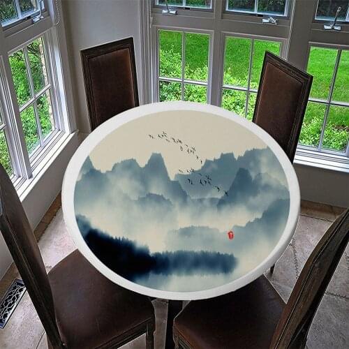 Waterproof Table Cover Fitted Tablecloth Round 55' Moisture-proof Reusable