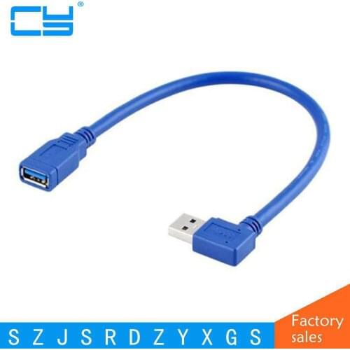 High quality USB 3.0 Extension Cable USB3.0 A Male to Female 90 Degree Left / Right Angle Extender Blue with tracking number