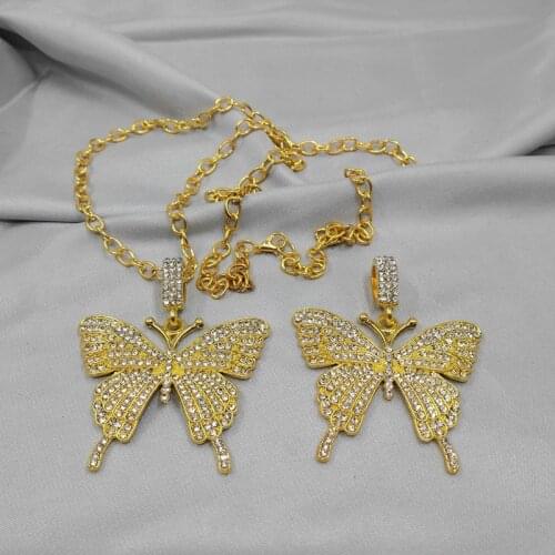 United States with Qingdao jewelry earring personality fashion runway fashion full drill butterfly pendant necklace C5