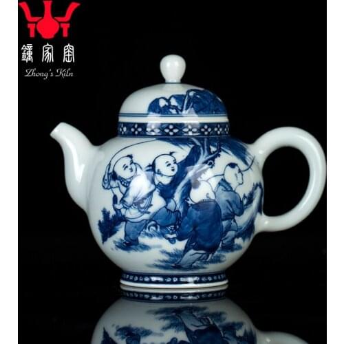 Teapot single pot Jingdezhen hand painted blue and white chaiyao figure teapot large capacity household teapot