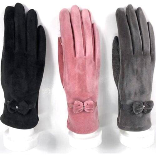 Ladies Gloves Mink Velvet Bow Winter New Ladies Fingertip Touch Screen Gloves Adult Warm Gloves