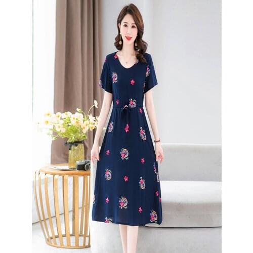 Plus Size 5XL 6XL 7XL new 2020 Women Summer Dresses Casual Print Vintage knee Dress Loose Maxi Sundress Robe Vestidos