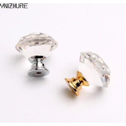 1pcs 30mm Clear Diamond Shape Crystal Glass Pull Handle Cupboard Cabinet Drawer Door Furniture Knob