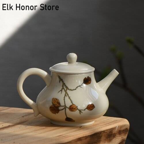 130ml Handmade Honeydew Glaze Porcelain Teapot Serenade Autumn Leaf Art Household Kung Fu Tea Filter Master Pot Gift Packaging