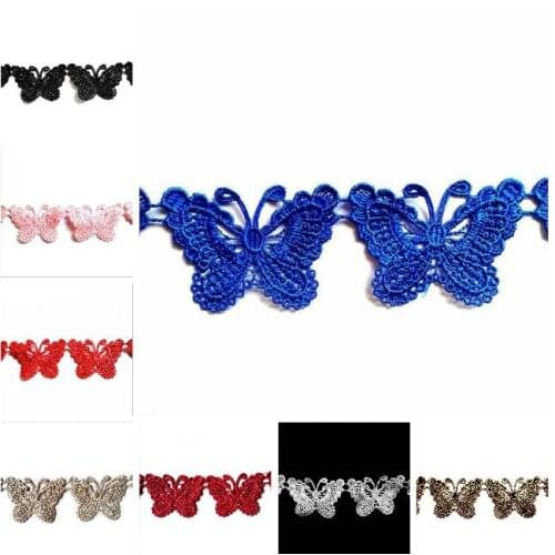 15 Yards Wholesale White/Black/Blue/Red Butterfly Nigeria Lace Embroidery Trim Ribbon DIY Wedding Clothing Sewing Accessories