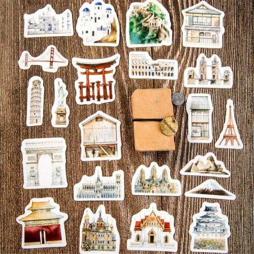 45pcs Famous World Architecture Stickers Kawaii Stationery DIY Diary Scrapbooking Decorative Sticker Self Adhesive Index Paper