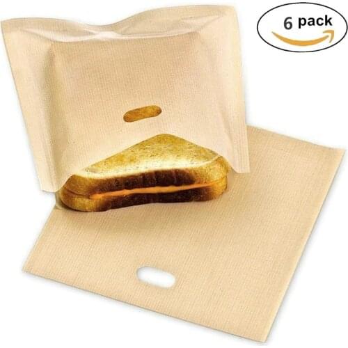6pcs/set Reusable Toaster Bag Non Stick Bread Bag Sandwich Bags Coated Fiberglass Toast Microwave Heating Pastry Tools