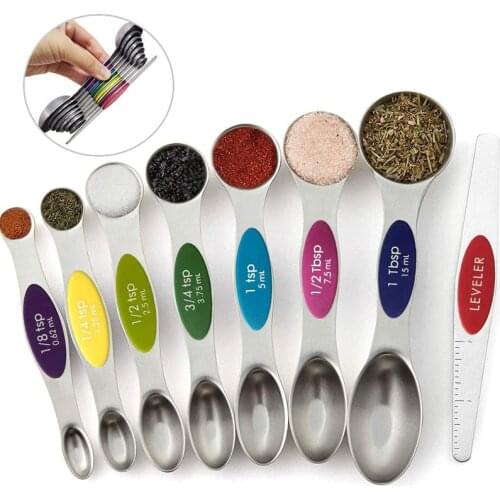 8pcs Stainless Steel Chef Magnetic Kitchen Scale Measuring Spoons Set Dual Sided Fits in Spice Jars Kitchen Cooking Tools
